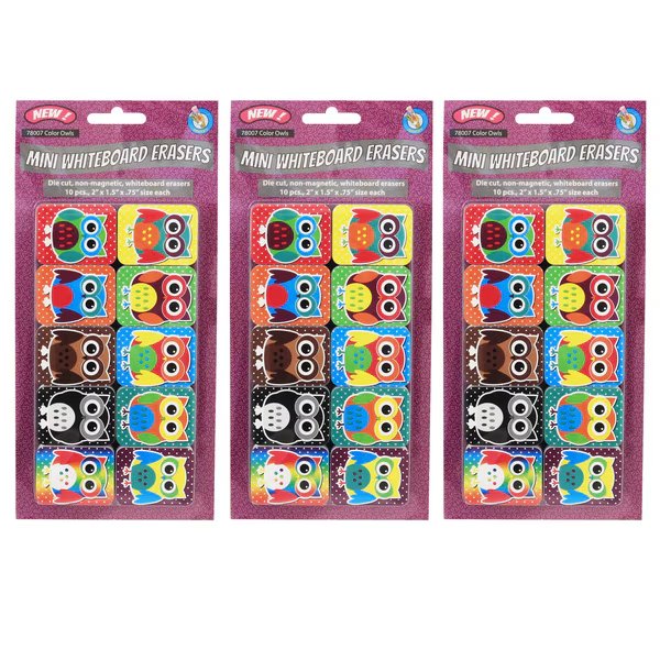 Non-Magnetic Mini Whiteboard Erasers, Color Owls, PK30, Ashley Productions, Mfr#: 78007